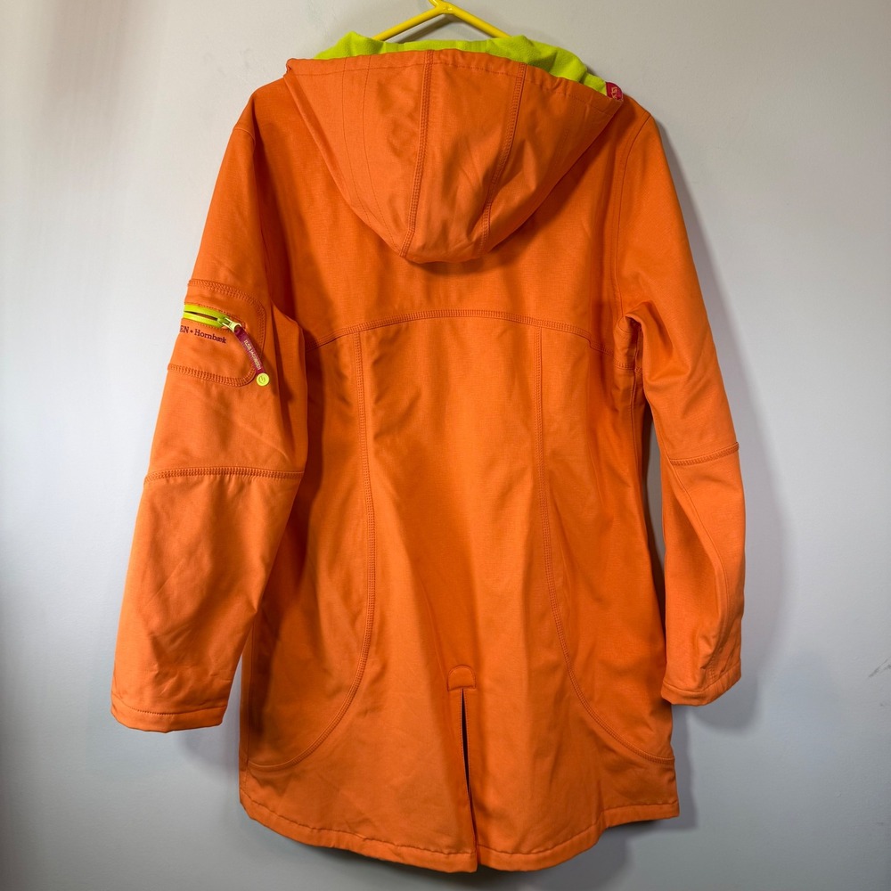 EXCELLENT Ilse Jacobsen Raincoat Womens 44 Orange Hooded Softshell - Picture 2 of 11